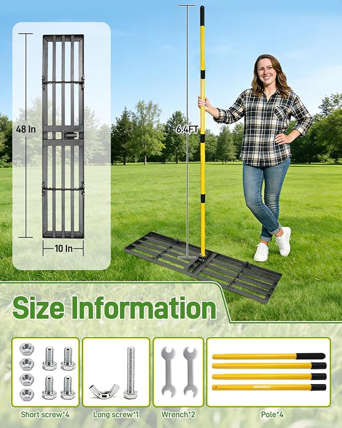 Joyhalo Lawn Leveling Rake, 48 Inch Yard Lawn Leveling for Soil with 78" Adjustable Steel Handle, Heavy Duty Effort Saving Landscape Lawn Leveler for Yard Garden Golf Course Soil Sand Dirt Grass