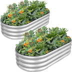 G GOOD GAIN Galvanized Metal Raised Garden Bed Kit - 4x2x1FT Outdoor Planter Box with Safety Edging and Gloves for Vegetables, Fruits, Flowers(Silver, 2PC)