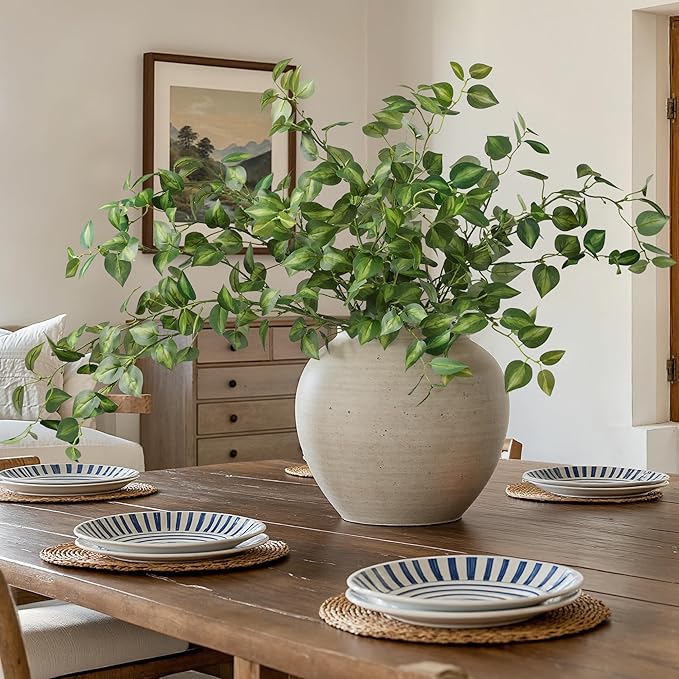 HyeFlora 5PCS Artificial Eucalyptus Leaves Stem Plants for Spring Decor, 32.7 inch Fake Leaves Greenery Branches Green Shrubs Silk Faux Foliage DIY Stems for Festival Home Kitchen Farmhouse(Green)