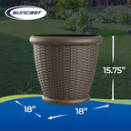 Suncast 4 Pack Wicker Planter w/ Drillable Drain Holes, Decorative Indoor/Outdoor Pot, 18in, Java