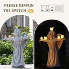 Angel Garden Statue with 5 Birds Solar Lights, Resin Cherub Figurine Outdoor Decor for Garden Porch Yard, Gift for Women, Teacher, Mother, Birthday Housewarming
