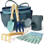 Kinderific Gardening Set, Tool Kit, for Kids, STEM, Includes Tote Bag, Spade, Watering Can, Rake, Fork, Trowel and Gloves (Ocean Blue)