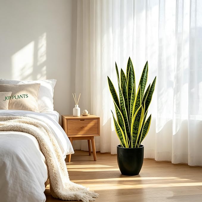 Fake Snake Plant, 35" Artificial Potted Plant with Black Pot, Realistic Faux Plant for Home Decor, Low Maintenance No Watering Needed for Desk Corner Office & Pet Areas