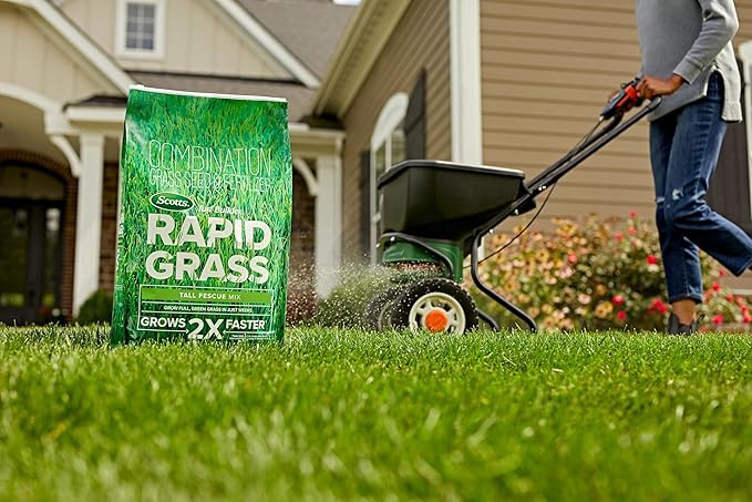 Scotts Turf Builder Rapid Grass Tall Fescue Mix - Combination Grass Seed and Fertilizer for Lawns, Lawn Seed That Grows in Just Weeks, 16 lbs.