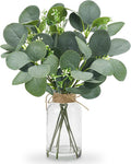 Der Rose 13.5" Fake Plants for Bathroom Decor Artificial Eucalyptus Stems in Clear Glass Vase with Faux Water for Office Desk Accessories Home Table Centerpiece Decor（Sage Green）