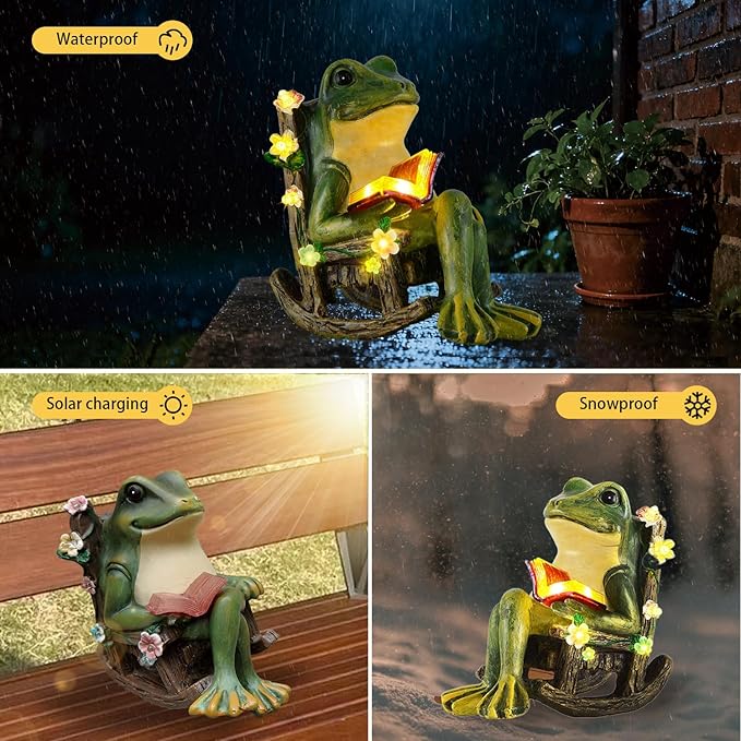 Solar Miniature Frog Garden Statues - Christmas Decorations Gift Frogs Statue Decor, Art Outdoor Figurine Lights for Patio Yard Balcony Lawn, Unique Housewarming Birthday Gifts for Women Mom Family