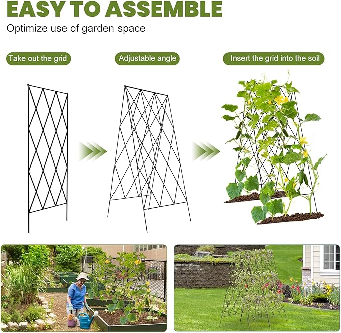 Cucumber Trellis 2 Pack, Foldable A-Frame Garden Trellis for Raised Bed Garden Grow Support with Plant Support Clips, Twist Ties, Plastic Ties, for Cucumber,Tomato, Climbing Plants and Flowers