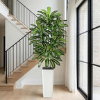 Artificial Dracaena Tree：7FT Faux Silk Tropical Yucca Floor Trees Realistic Fake Green Plant with Natural Wood Trunk & Lifelike Leaves for Home Office Decor Indoor & Outdoor (7FT,1-Pack,White)