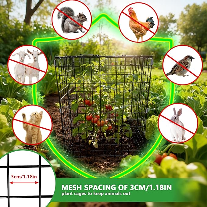 Garden Wire Cloches For Plants Extra Large 13.2" X13.2" X16.7" Rustproof Plant Cages For Outdoor Plants Protectors From Animals With Openable Top Cover & Stakes Plant Cages To Keep Animals Out (2 PCS)