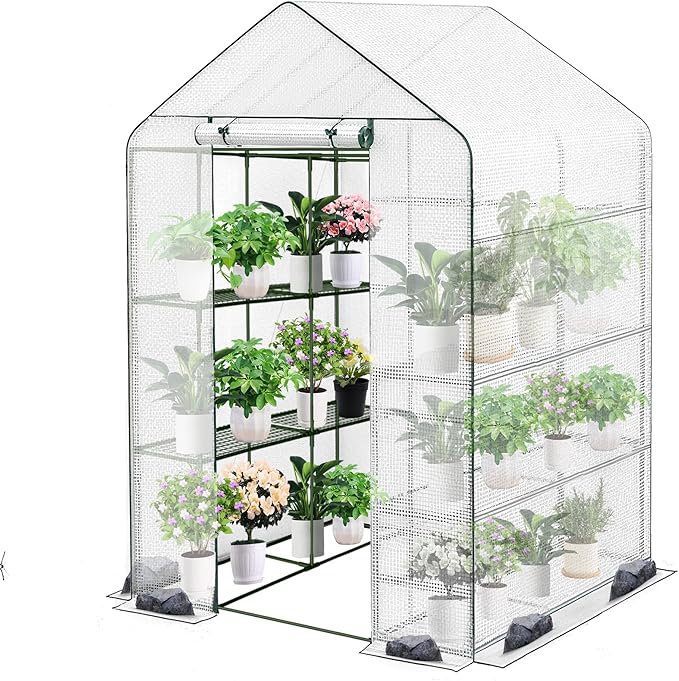 Twira Greenhouse for Outdoors, 48" x 73.2" x 74.8" Walk in Plant Greenhouses Heavy Duty with Thicken PE Cover, 3 Tiers 8 Shelves Greenhouse Plastic, Portable Green House for Outside, Patio, Gardening