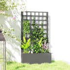 Outsunny Galvanized Raised Garden Bed with Trellis, Metal Planter Box with Drainage Holes, Outdoor Privacy Screen for Climbing Plants, Vegetable, Vines, 24" x 9" x 44.5", Gray