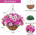 Ouddy Decor Artificial Hanging Flowers with Basket, Fake Silk Hanging Flowers in Coconut Lining Basket Faux Hanging Plants for Outdoor Indoor Spring Garden Porch Patio Balcony Home Decor, Red