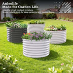 A ANLEOLIFE 2-Pack 3ft x 24” Tall Galvanized Raised Garden Beds Outdoor, Round Metal Planter Box for Planting Vegetables Flowers Herb, Anti-Rust & Easy-Setup, Antique White