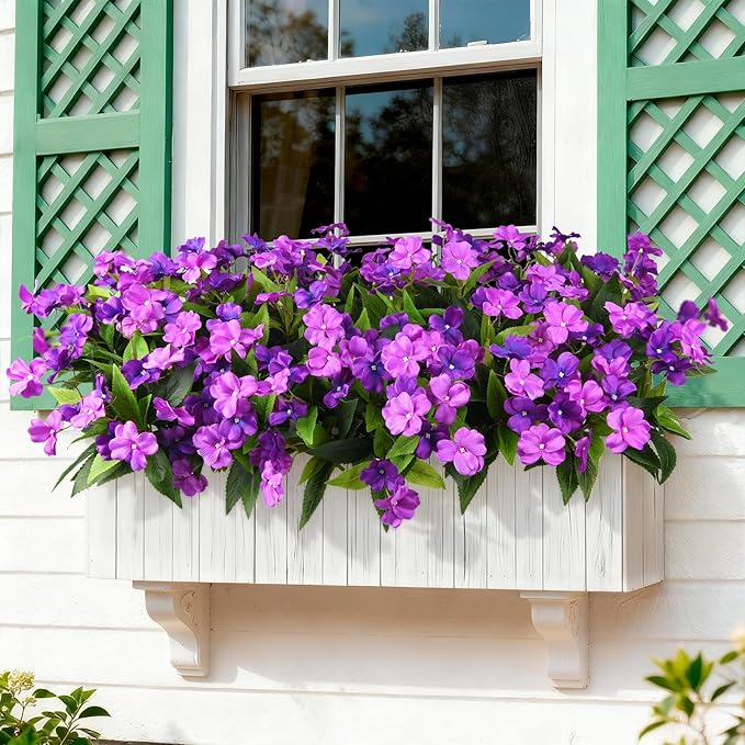 Hommyea Artificial Fake Flowers for Outdoor, 6 Bundles UV Resistant Faux Plants Decoration Silk Flowers No Fade Plastic Flowers for Outside Planters Home Porch Patio Yard Garden Decor(Purple)
