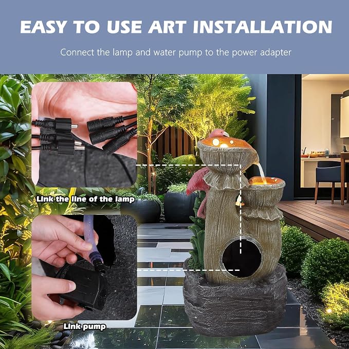Grepatio Outdoor Water Fountain, 5 Tier Garden Waterfalls with 5 LED Lights, Modern Indoor/Outdoor Floor Standing Water Fountain with Pump for Garden, Patio, House Decor