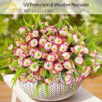 Artificial Flowers for Outdoors 12 Bundles Pink Artificial Petunias Fake Flowers UV Resistant Shrubs Plants with Fern for Indoor Outside Hanging Planters Home Garden Spring Decorations