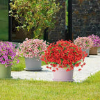 ATTGREAT Artificial Flowers Outdoor Faux Plants UV Resistant Fake Patio Flowers Plastic Greenery Plnats Outside Bulk for Spring Garden Hanging Planter Home Vase Decor, 12 Bundles (Red)