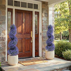 PATIO CHOICE 3ft Artificial Topiary Spiral Trees with Lavender Set of 2 High End Outdoor Faux Plants Realistic Fake Bushes Lilac Shrubs Decorations for Outdoor Front Porch Garden