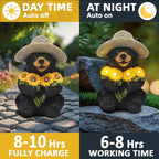 Solar Garden Decor Statues 7.5" Resin Black Bear Figurines with Sunflowers Featuring Straw Hat Waterproof Bear Decor for Outside Yard Patio Porch Decoration Gift for Mom Grandma