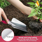 Garden Tools Set, 3 Pack Heavy Duty Gardening Tools Set Include Garden Shovel, Transplant Trowel and Hand Rake with Ergonomic Handle, Aluminum Alloy Lawn for Planting Tools, Red
