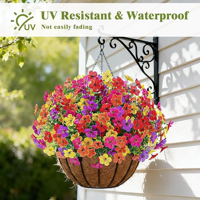 Alupssuc 20 Bundles Artificial Flowers for Outdoor Indoor Decoration, UV Resistant No Fade Fake Plants Eucalyptus, Colorful Faux Spring Flowers for Outside Yard Porch Patio Garden Home Window Box