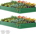 YITAHOME 8x4x1ft 2pcs Large Raised Garden Bed Kit, Galvanized Metal Planter Box with Gloves, Ground Nails & Safety Rubber, Outdoor Above Ground Planters for Plants Vegetables Flowers, Green