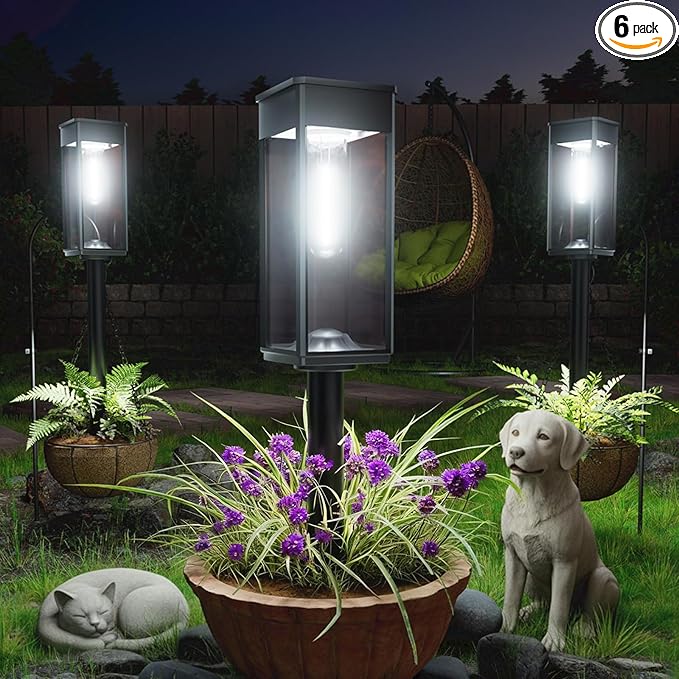 ALFIOT Solar Pathway Lights Outdoor, 6 Pack Bright Solar Lights Outdoor, Auto On/Off, IP65 Waterproof Solar Garden Lights Solar Powered Landscape Lighting for Yard Patio Walkway Driveway Pathway