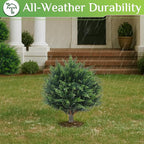 PATIO CHOICE Topiary Trees Artificial Outdoor Cedar Ball Trees with Ground Spike Set of 2 22" Fake Outdoor Plants Faux Bushes and Shrubs Decorations for Outdoor Indoor Front Porch Garden