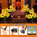 Halloween Decorations Outdoor, 2 Pack Solar Scary Skull Sunflowers Lights,Waterproof Solar Flowers Lights Garden Decor for Halloween Yard Patio Lawn Party Decor