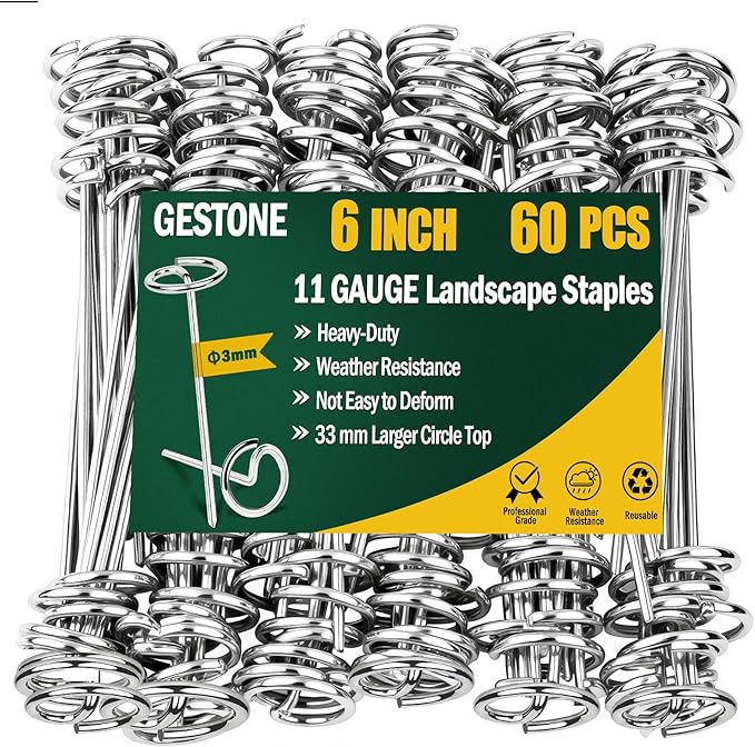 60 PCS Landscape Fabric Staples Pins,Heavy Duty Circle Top Landscape Fabric Stakes, 6 inch Galvanized Weed Barrier Stakes Pins with Removal Tool,Reusable Garden Staples for Weed Barrier Fabric