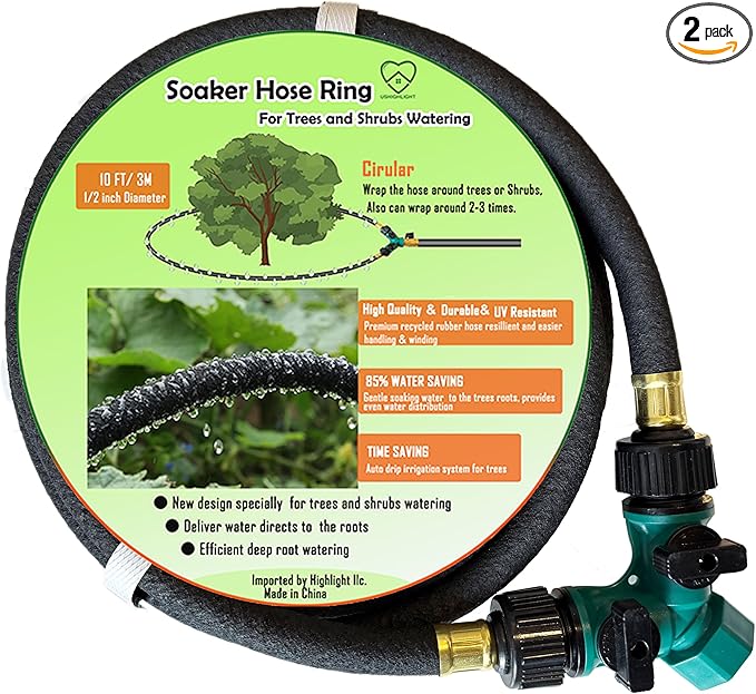 2-PACK 10 FT 1/2" Soaker Hose Slow Release Tree Watering Ring, Automatic Drip Irrigation Watering System, Tree Soaker Ring Hose Great for Deep Root Watering for Trees and Shrubs