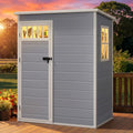 DWVO 5x3FT Outdoor Storage Shed with Fence-Style and Side Windows, Floor & Lockable Doors, Plastic Storage Shed for Backyard and Garden, Gray