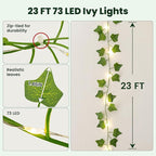 HEYFUNi Fake Ivy Vines with Lights, 23 Ft 73 Led Artificial Greenery Garland with Fairy Lights USB/Battery Operated, Leaf String Lights for Bedroom Aesthetic, Wall, Balcony, Wedding Decor, Warm White