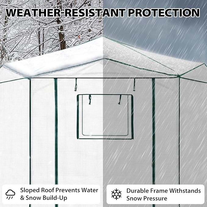 EAGLE PEAK 8.5x8.5 Portable Walk in Greenhouse, Pop Up Indoor Outdoor Greenhouse, Green House Kit with Zippered Roll-Up Doors and Windows, Hexagon Design, PE Cover, Clear/White