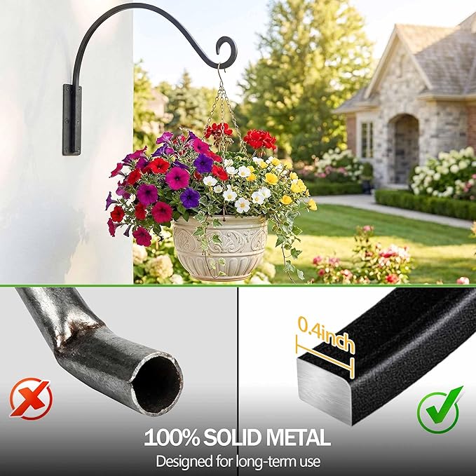 Lifyzoon Heavy Duty Plant Hanger Bracket (22"/Black) Outdoor Hand-Forged Hanging Plant Bracket Durable and Stable Bird Feeder Hanger