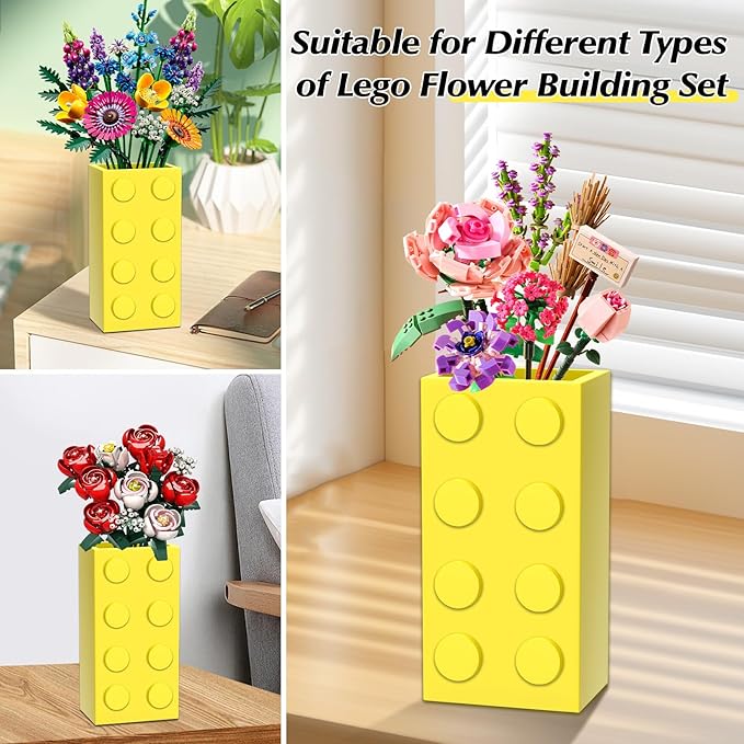 Vase for Lego 10347 10280 10328 Flowers, for Lego Flower Bouquet Building Set,Display Stand for LegoRoses Cherry Blossom Sunflower Tulips Daffodils Lotus-Gift for Lego Flowers Lover(vase only)-Yellow