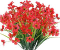 12 Bundles Artificial Flowers Outdoor UV Resistant Fake Flowers No Fade Faux Plants Garden Porch Window Box Decorating (Deep Red)