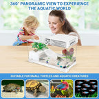 GOZILLA Turtle Tank, Upgrade PC Turtle Tank Starter Kit, Reptile Habitat with Lid, Basking Platform, Bottom Drainage for Turtles, Crabs, Shrimps and Other Small Reptiles. (15.75x7.9x9''/White)