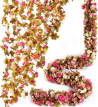 8 Pcs x 8.2 ft Flower Garland Artificial Rose Vine Flowers with Green Leaves Hanging Fake Roses Vine for Room Party Home Wedding Birthday Christmas Wall Arch Decor, Champagne Pink Flower