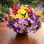 Artificial Flowers for Outdoors Fake Plants Outside Decoration, 12 Bundles Silk Petunia with Eucalyptus UV Resistant Realistic Faux Flowers for Outdoor Planters Garden Balcony (6 Color)