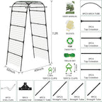 7.2FT Garden Arch Trellis for Climbing Plants, Heavy Duty 66" Wide Walk-Through Metal Arch with Netting, Wind-Resistant Vertical Garden Support for Cucumbers, Roses, Beans, Squash (33" Arch)