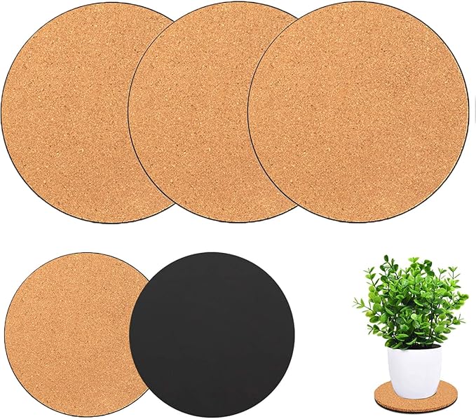 3 Pieces Cork Plant Coasters, 8 Inch Cork Plant Mats, Plant Coasters for House Plants Indoors (Nude & Black)