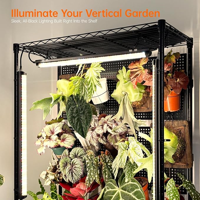 Bstrip Plant Cabinet with Pegboard, 3 Tier Plant Shelf with Grow Light, Metal Plant Stand with 4 Pack 96W Grow Lights for Indoor Plant, Foliage Plants, Seed Starting, 29.5"x13.8"x59"