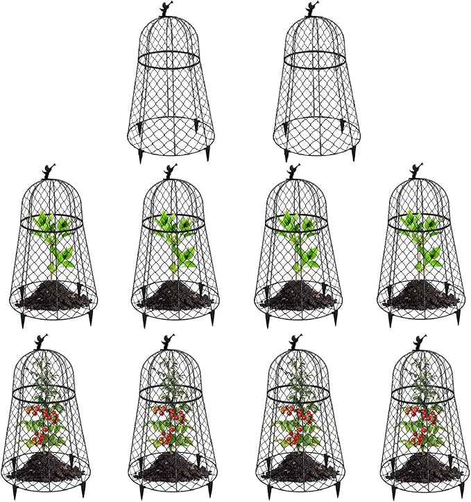 10 Pack Plant Protectors from Animals, Garden Cloches for Plants, Rustproof Chicken Wire Cloche Plant Cages to Keep Animals Out, Sturdy Metal Garden Cages for Outdoor Plants 13" D x 20" H