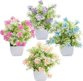 Mini Artificial Faux Plants 4 Packs, Small Fake Plants with Flowers, Black Potted Greenery for Bathroom Office Home Conference Table & Indoor Desk Decor Farmhouse Kitchen Library Restaurant