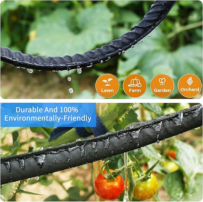 2025 Flat Soaker Hose 15 ft with Stake for Garden, Linkable Drip Hose Diy Automates Garden Irrigation System Saving 81% Water, Dual-layer Leak-free Design Water Hose with Holes