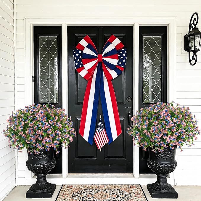 ADXORA 12 Bundles Artificial Flowers,Faux Plants for Spring Summer Decoration, UV Resistant Colorful Violets Eucalyptus for Outside Home Planter Porch Patio Yard Décor (Red,Blue,White)