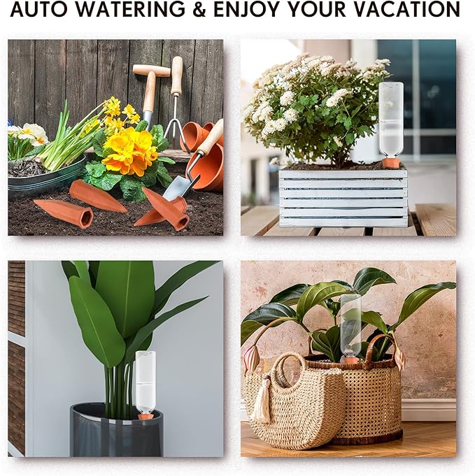 Dandat 20 Pcs 34oz Plant Watering Devices Include Terracotta Self Watering Spikes with 1000ml Plastic Bottles Slow Release Vacation Insert Automatic Plant Waterer Self Water Planter for Garden