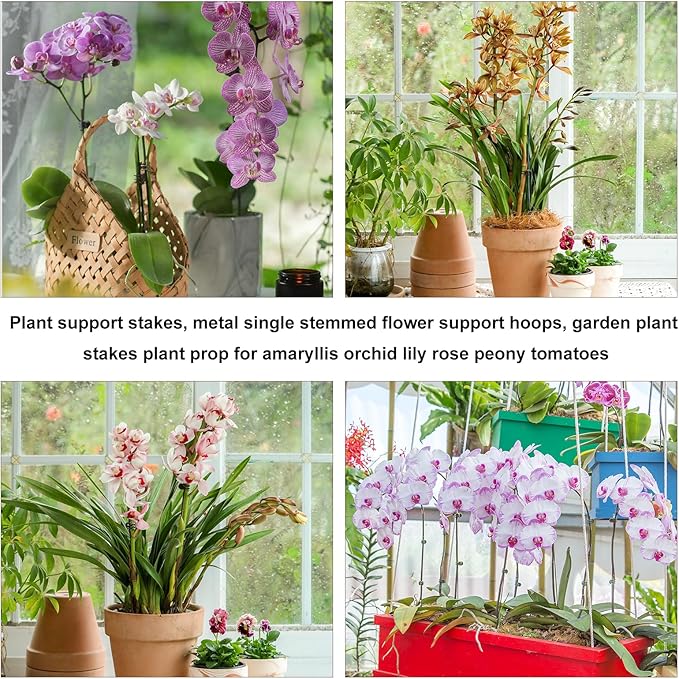 10Pcs Plant Support Stakes with 15pcs Plant Clips,15.7 Inches Bendable Plant Sticks for Indoor and Outdoor Plants,Single Stem Flower Stakes for Phalaenopsis Orchid Flower Roses(Brown)