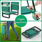TomCare Garden Kneeler and Seat 11.14” Wider Larger Soft Kneeling Pad Garden Bench with 2 Large Tools Pouches Heavy Duty Foldable Garden Stool Gardening Gifts for Women Men Gardeners Seniors, Green